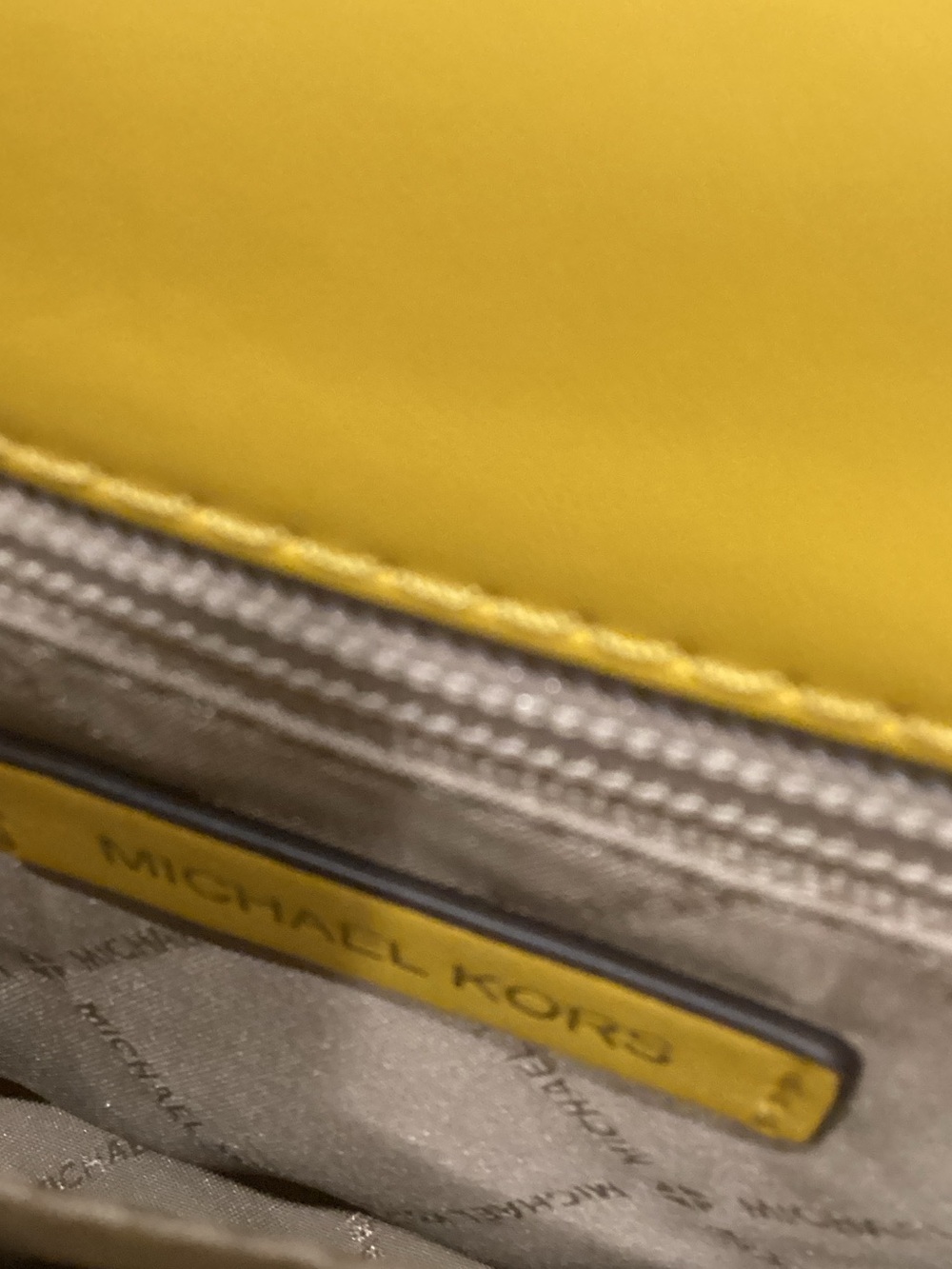 Michael Kors Yellow and White Signature Canvas Crossbody with Gold Hardware. - Picture 4 of 6